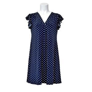 MSK Navy Polka Dot Flutter Sleeve Dress size Small